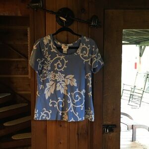 Talbots Blue and White Floral Short Sleeve Top